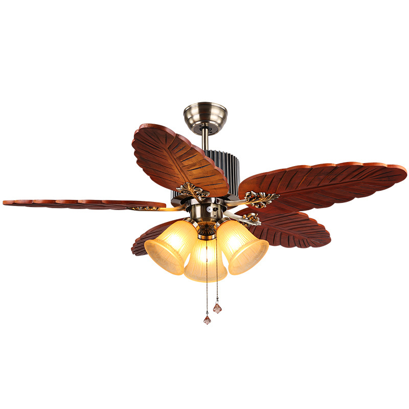 Modern decorative 36/42/48 inch pull chain 5 solid wood blades chandelier ceiling fan with light