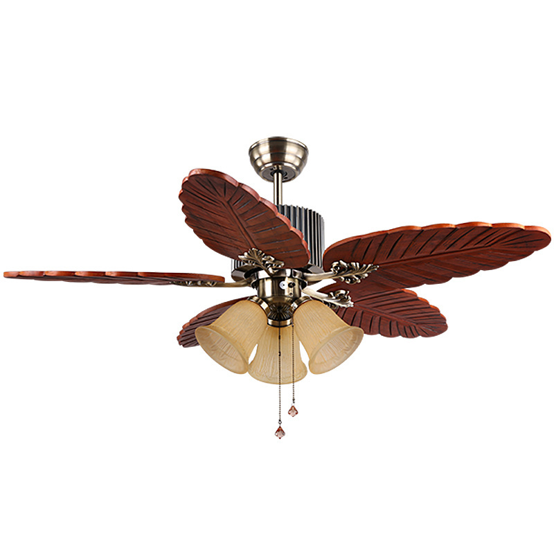 Modern decorative 36/42/48 inch pull chain 5 solid wood blades chandelier ceiling fan with light