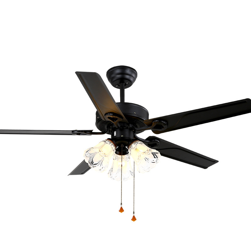 Modern decorate fan lamp black iron blades pull chain control ceiling fan light with remote control chandelier