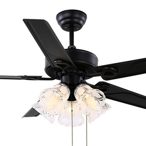 Modern decorate fan lamp black iron blades pull chain control ceiling fan light with remote control chandelier