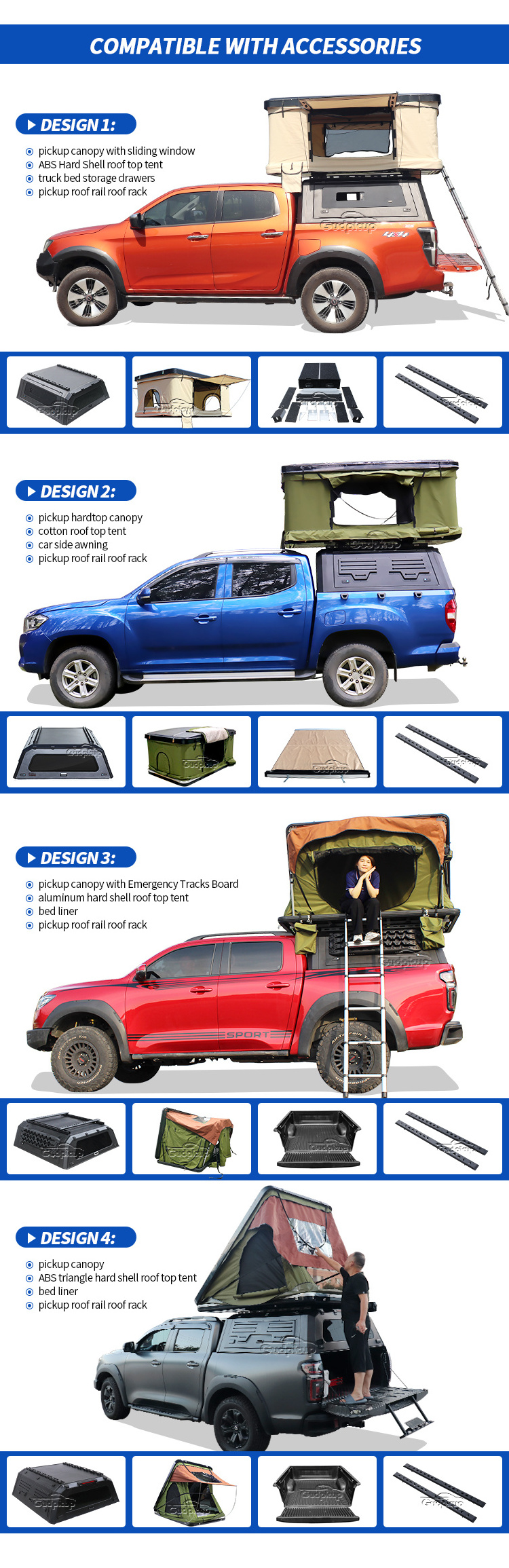 Pickup Exterior Accessories Topper Camper 4x4 Truck Canopy for Ford Raptor Ranger Toyota Hilux Tacoma Tundra