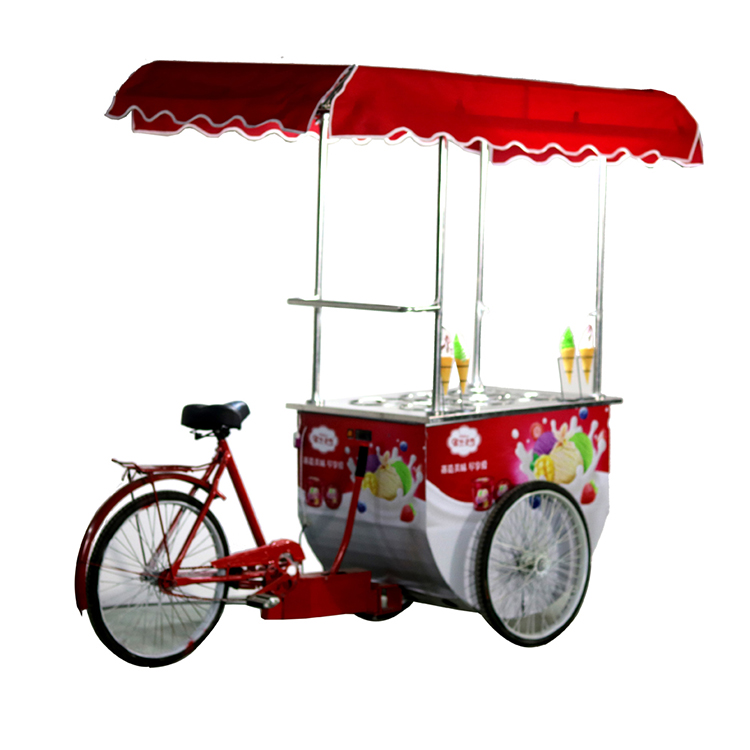 Bicycle Freezer Ice Cream Food Push Bike Cart Wheels With Umbrella For Sale