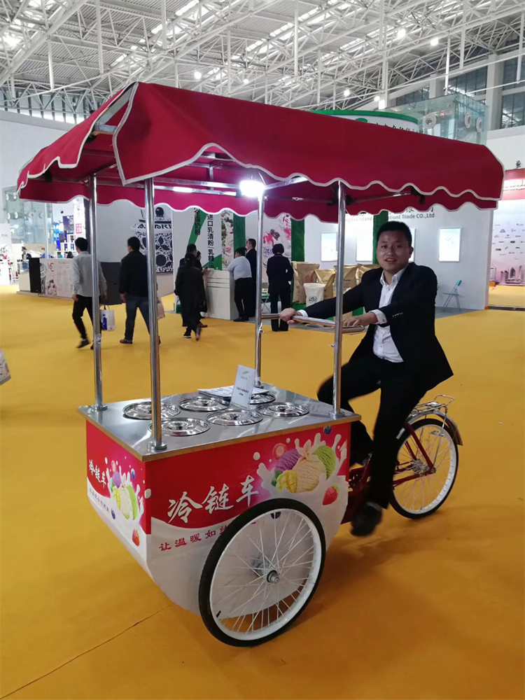 Bicycle Freezer Ice Cream Food Push Bike Cart Wheels With Umbrella For Sale