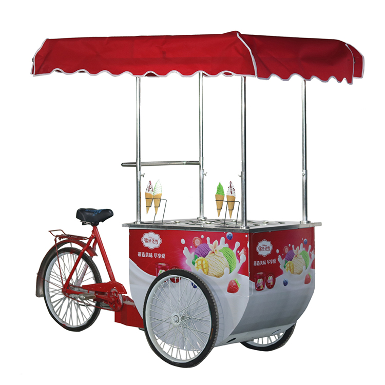 Bicycle Freezer Ice Cream Food Push Bike Cart Wheels With Umbrella For Sale