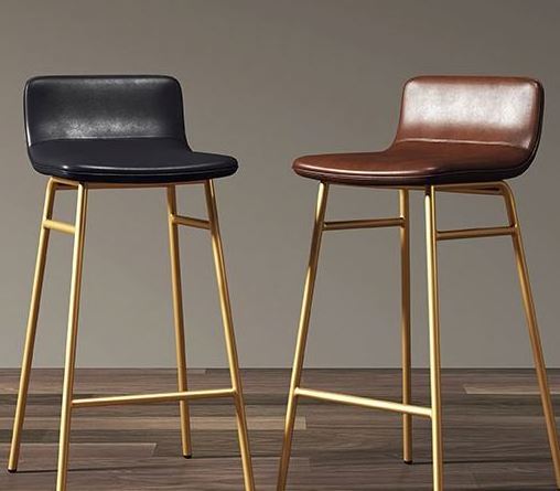 Leather High Back Stools Beige Custom Color Pu Stainless Steel Metal Counter Bar Kitchen Stool