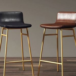 Leather High Back Stools Beige Custom Color Pu Stainless Steel Metal Counter Bar Kitchen Stool