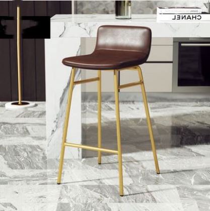 Leather High Back Stools Beige Custom Color Pu Stainless Steel Metal Counter Bar Kitchen Stool