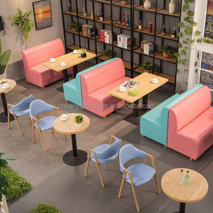 Hot sale chair and table for cafe set wooden dining table circular arc booth restaurant sofa solid wood dining chair set