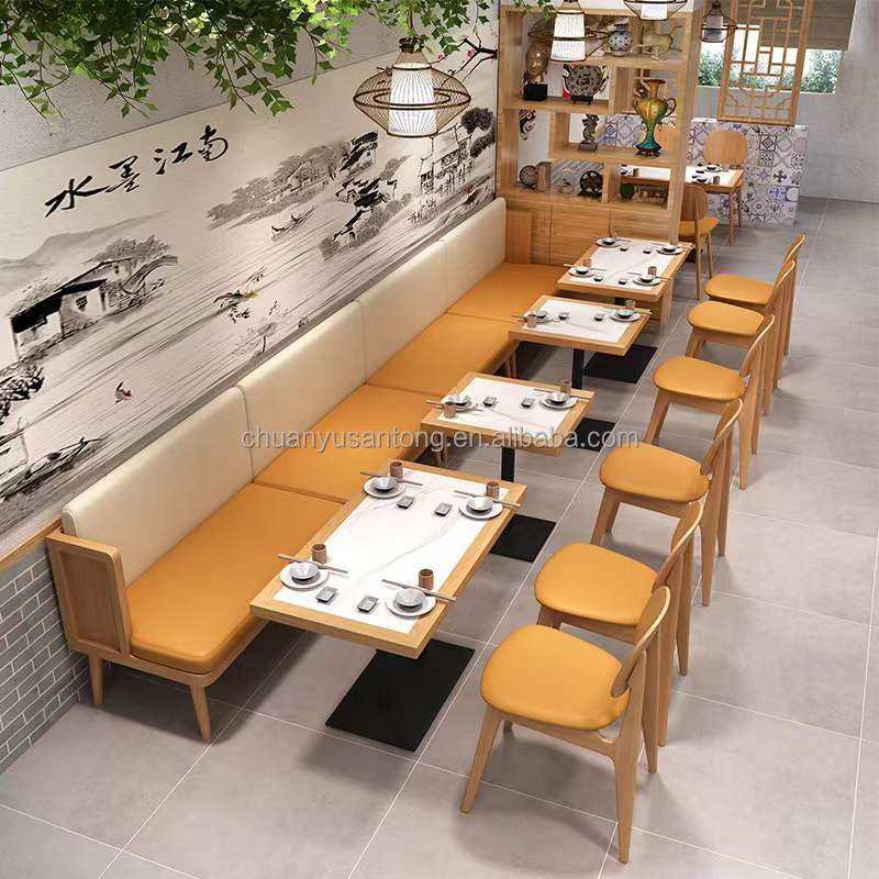 Hot sale chair and table for cafe set wooden dining table circular arc booth restaurant sofa solid wood dining chair set