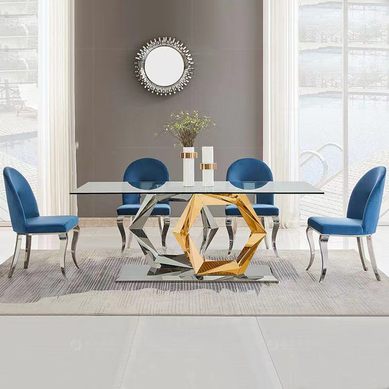 Luxury stainless steel glass dining table set with glass dining tables for weddings and event