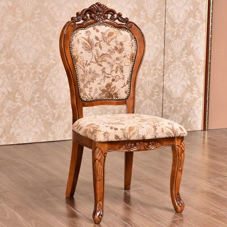 Wholesale Fabric Velvet Upholstered Seating Crown Antique Hand Carved Wooden Chair