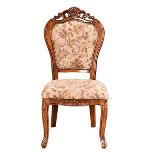 Wholesale Fabric Velvet Upholstered Seating Crown Antique Hand Carved Wooden Chair