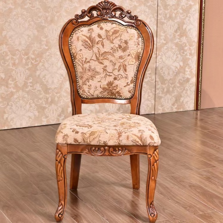 Wholesale Fabric Velvet Upholstered Seating Crown Antique Hand Carved Wooden Chair