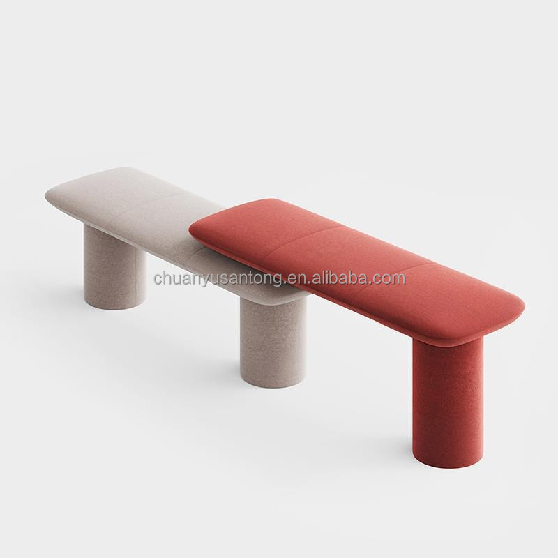 Modern velvet teddy fabric leisure sofa bench chair ottoman bed end stool long chair lamb wool boucle ottoman shoe stool chair