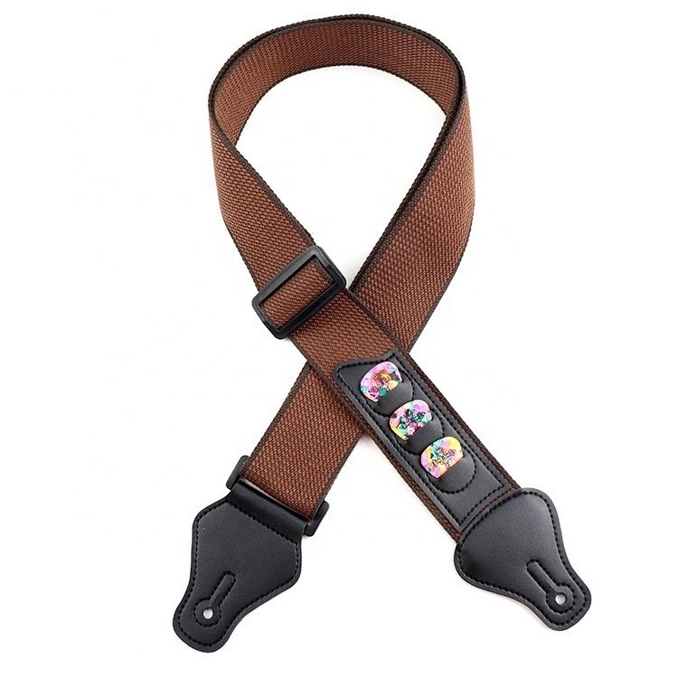 OEM Wholesale High Quality Different Colors Classic Cotton Guitar Strap With Pick Holder Support Custom