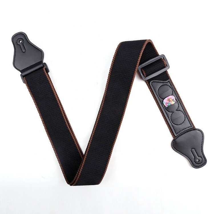 OEM Wholesale High Quality Different Colors Classic Cotton Guitar Strap With Pick Holder Support Custom