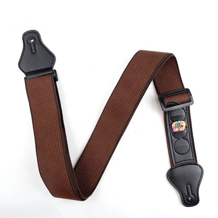 OEM Wholesale High Quality Different Colors Classic Cotton Guitar Strap With Pick Holder Support Custom