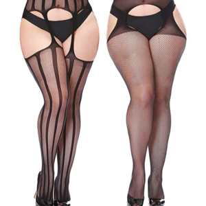 Plus size L XL XXL size hollow out crothless suspender thigh high stockings pantyhose for fat women