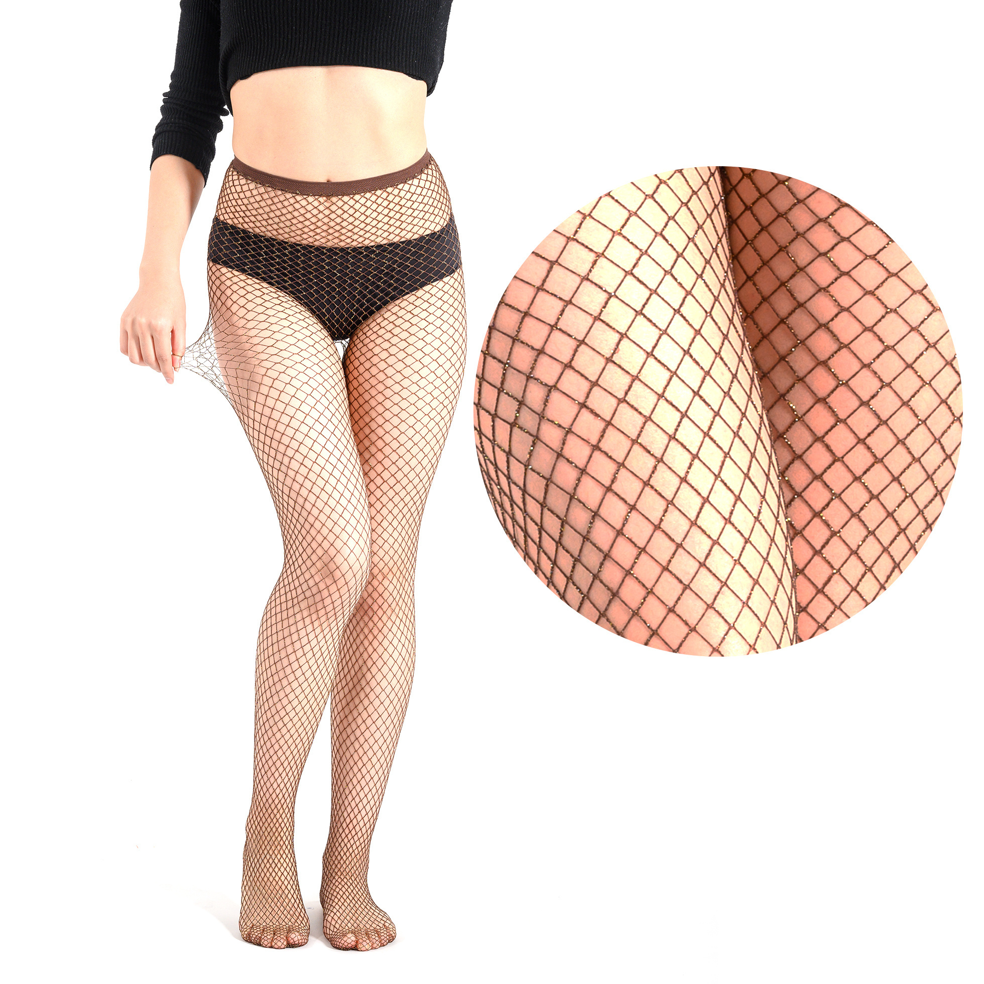 Custom woven nude color glitter carnival fishnet stockings women's hosiery body stocking pantyhose / tights