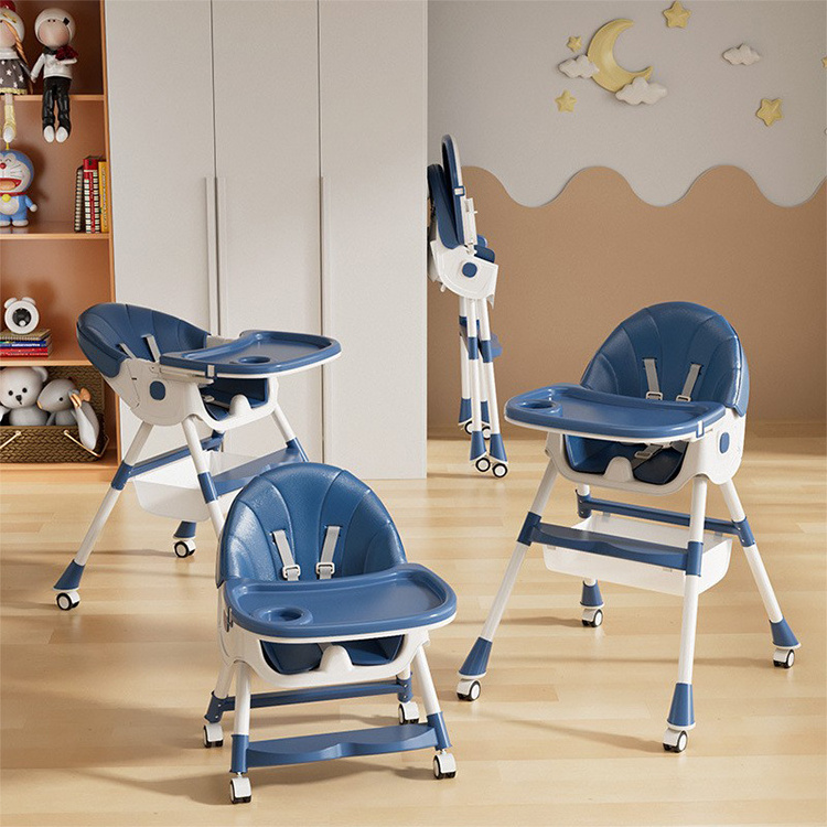 Multi-functional Baby High Chair Adjustable Folding Toddlers Dining Chair with Tray and Wheel