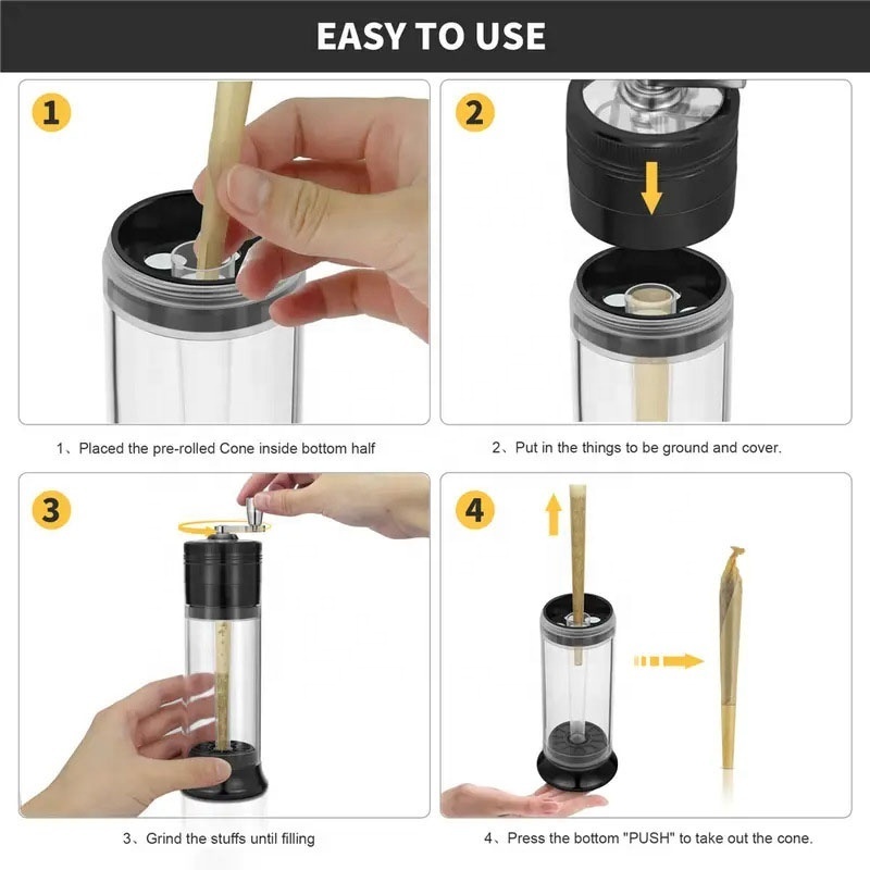 Zinc Alloy Herb Medicine Grinder Hand Crank 2 in 1 Horn Tube Filling Tobacco Grinder