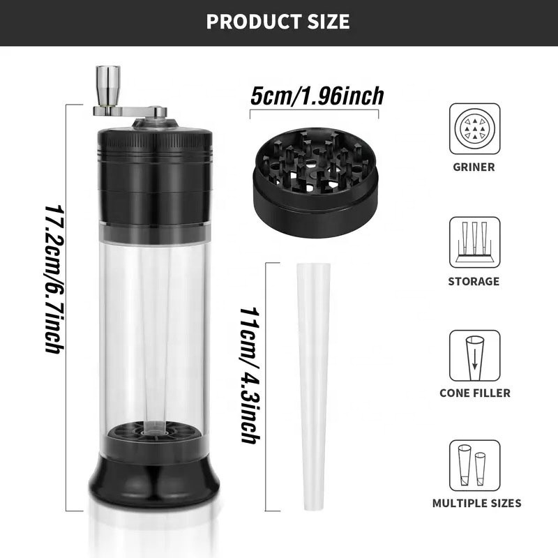 Zinc Alloy Herb Medicine Grinder Hand Crank 2 in 1 Horn Tube Filling Tobacco Grinder