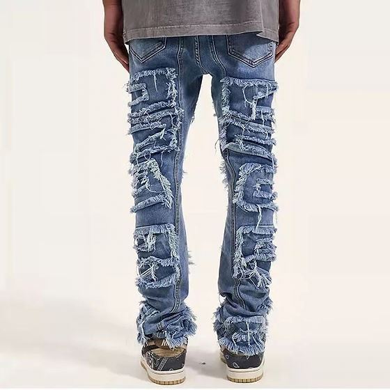 Custom men's jeans pants pantalones de hombre jeans sweatpants Vintage Distressed Acid wash jeans men stacked Denim