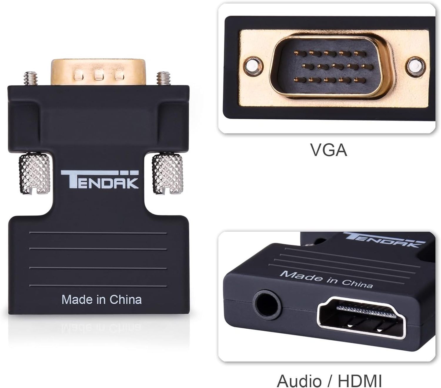 HDTV Female to VGA Male Converter with 3.5mm AUX Audio Cable Adapter 1080P Video for PC Laptop TV Monitor Projector