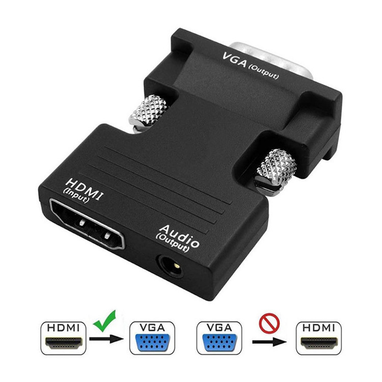 HDTV Female to VGA Male Converter with 3.5mm AUX Audio Cable Adapter 1080P Video for PC Laptop TV Monitor Projector