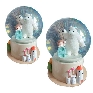 80mm Custom Snow Globe Cartoon Style Resin and Glass Snowball Artificial Snowball for Home Decoration with Fairy Music Themes