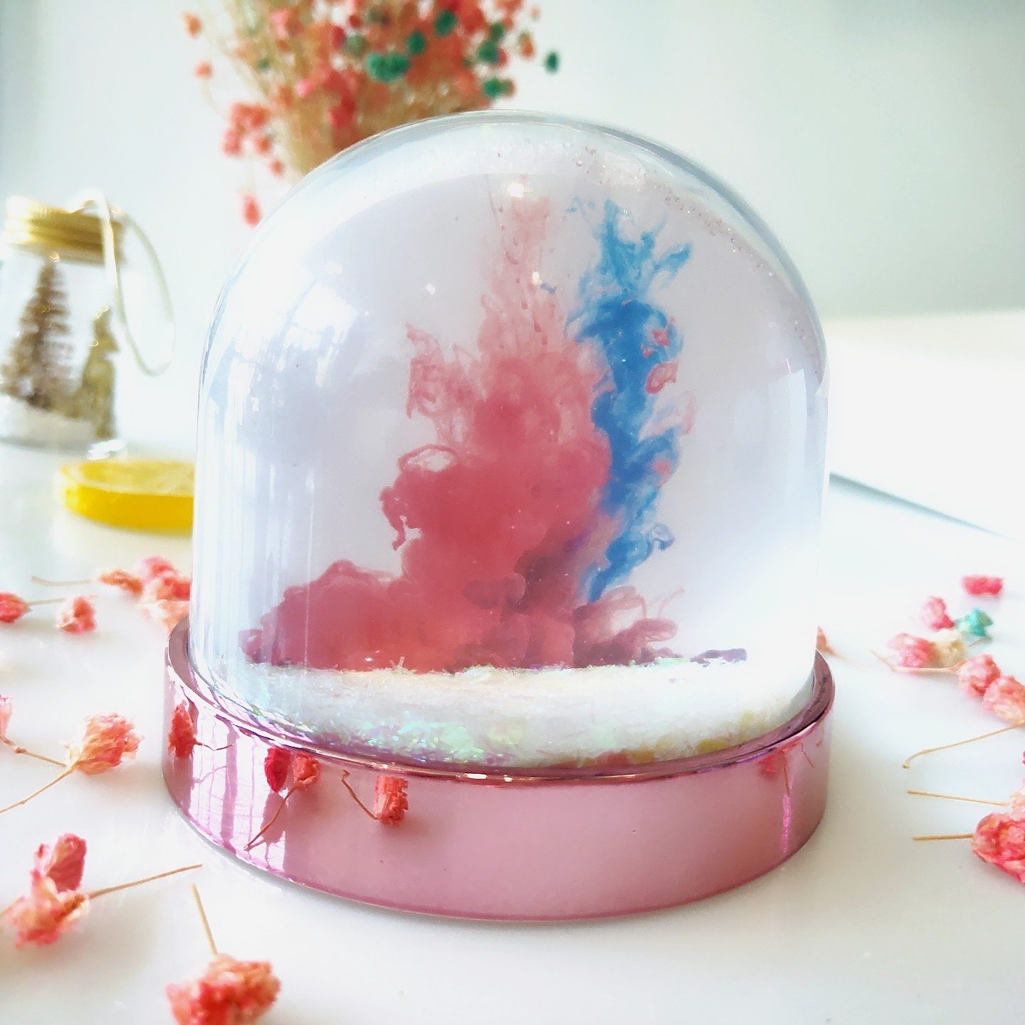 Custom DIY 8.5cm Plastic Photo Inserted Glitter Water Spinning Snow Globe