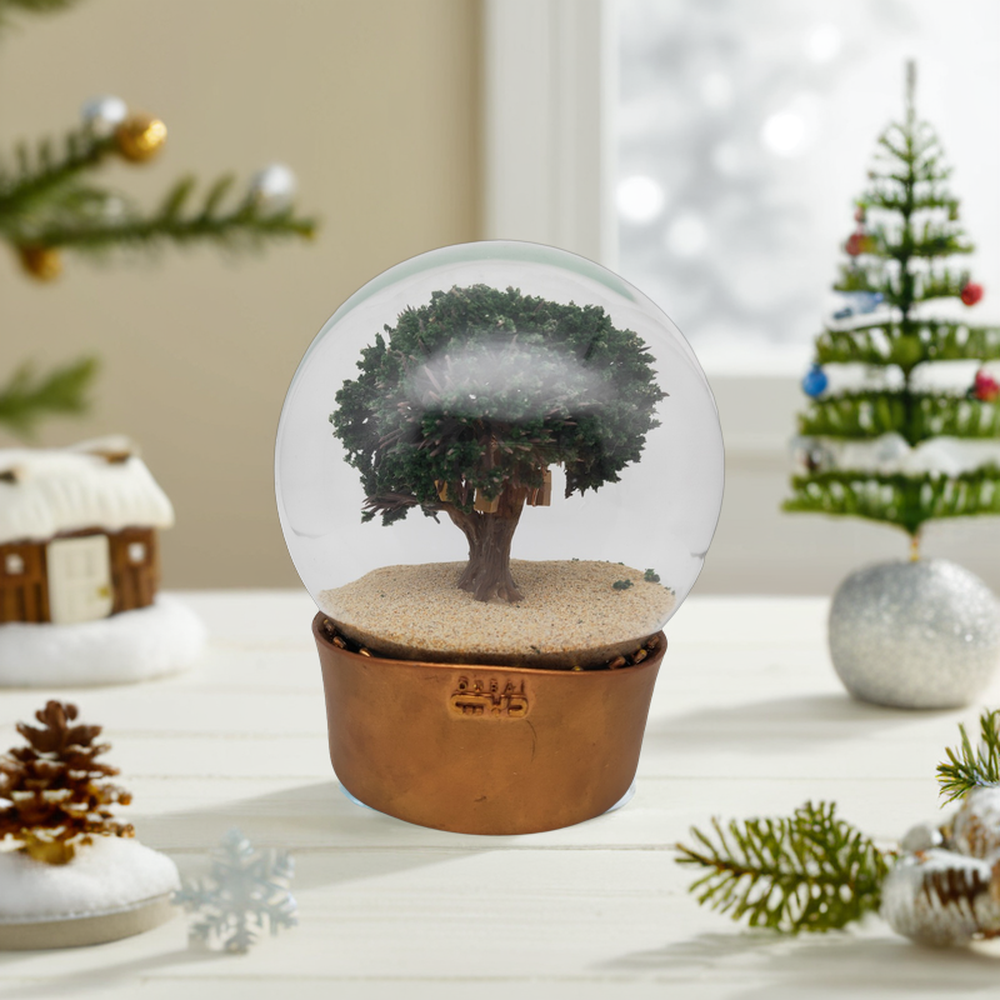 Dubai Custom Tree 100mm Big Sand LED Light Music Glass Resin Snow Globe DIY Religious Model Wholesale Craft Flower Figurine