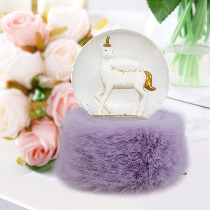 Customizable Pink Bunny Snow Globe Personalized Resin Model with Fur Base Lovely Animal Cat Unicorn Gift