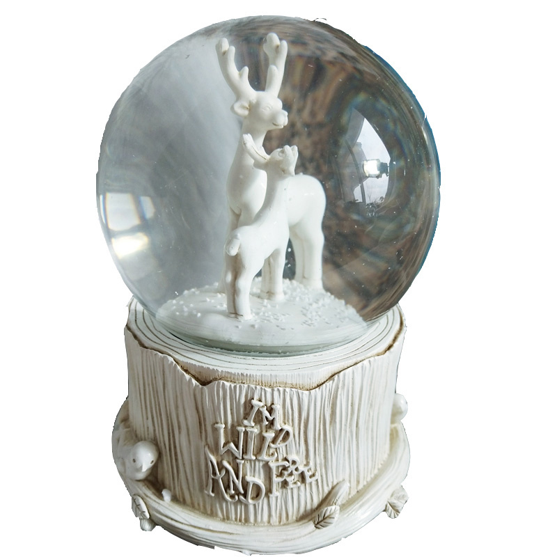 80mm Custom Snow Globe Cartoon Style Resin and Glass Snowball Artificial Snowball for Home Decoration with Fairy Music Themes