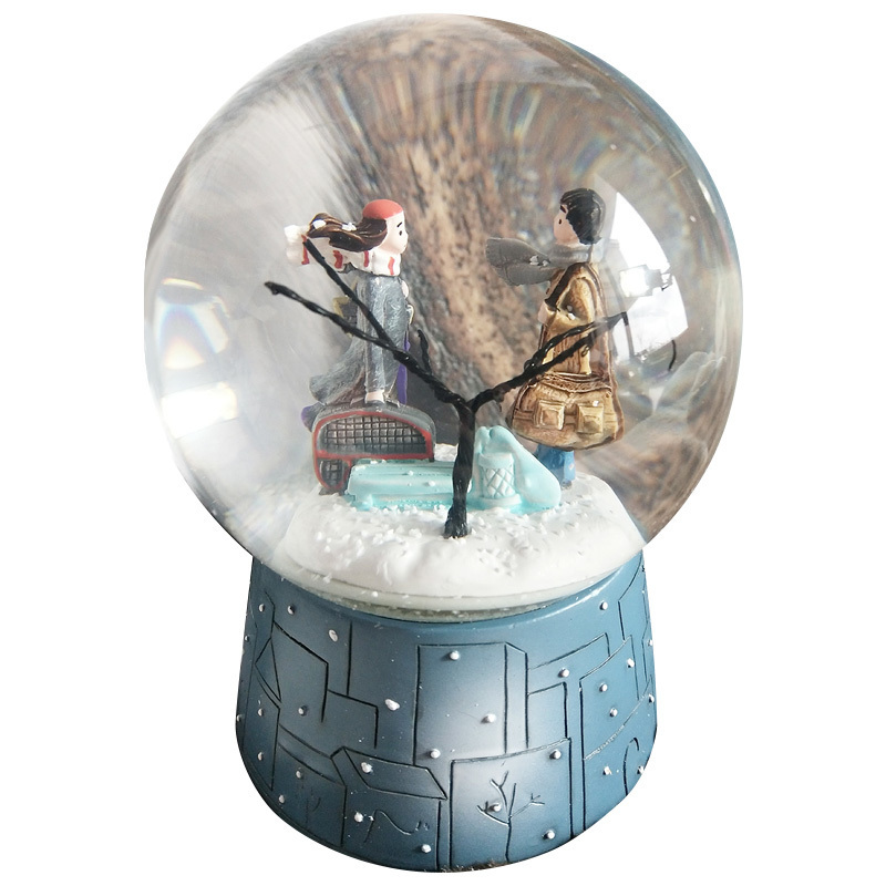 80mm Custom Snow Globe Cartoon Style Resin and Glass Snowball Artificial Snowball for Home Decoration with Fairy Music Themes