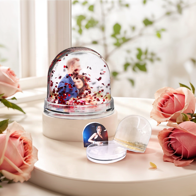 Valentine's Day Gift Sublimation Plastic Photo Frame Glitter Snow Globe and Water Snow Ball Frame Marco de Fotos