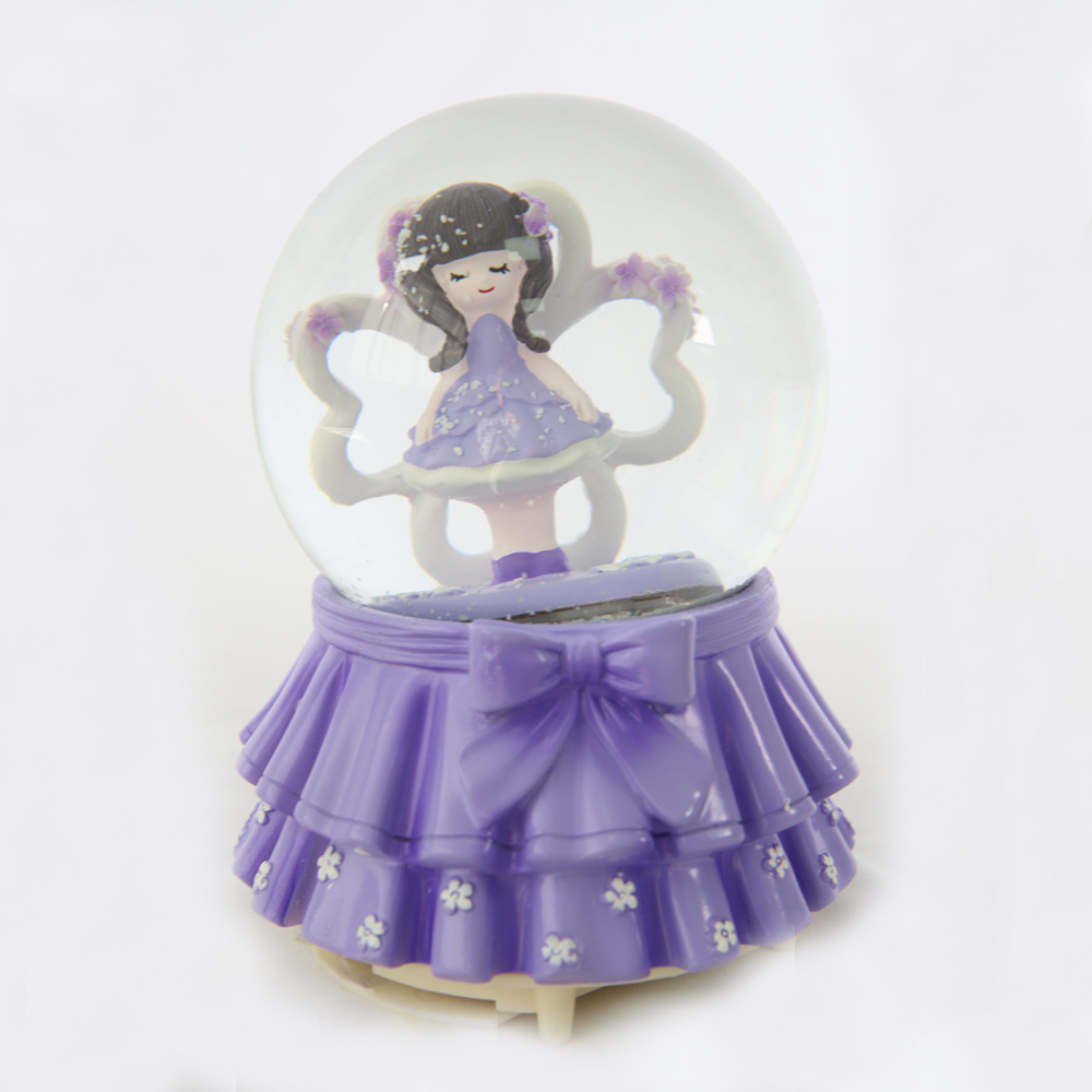 Cartoon Style Water Globes Artificial Resin Snowglobe with Fairy Character Glass Music Snow Globe for Home Decoration