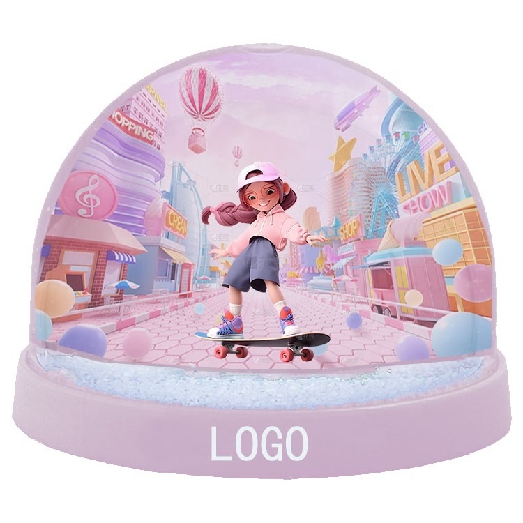 Premium Quality Custom Snow Globe High Quality Plastic Snow Dome with Landscape Christmas Snow Ball and Plastic Cards