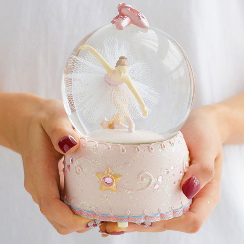 Custom Light Dancing Ballerina Crystal Ball Glass Snow Globe Artificial Resin Water Globe for Home Decoration Christmas Gifts