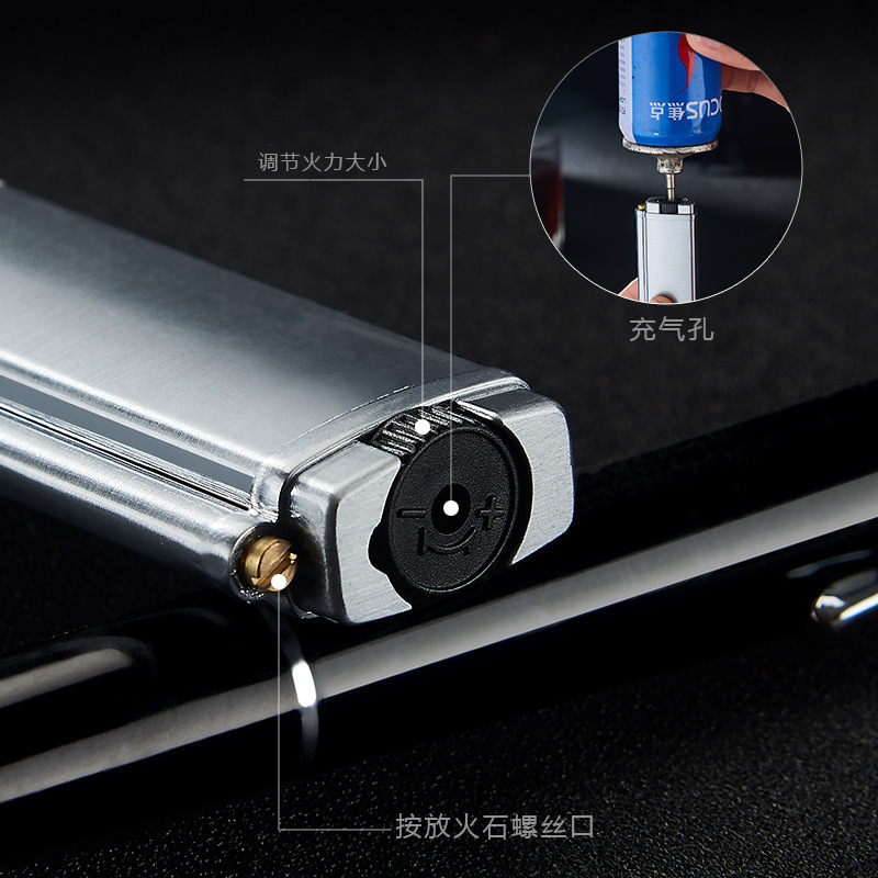 Free Custom Ultra-thin Slim Jet Torch Blue Fire Lighter Wholesale Windproof Metal Refill Butane Gas Flint Cigarette Lighter