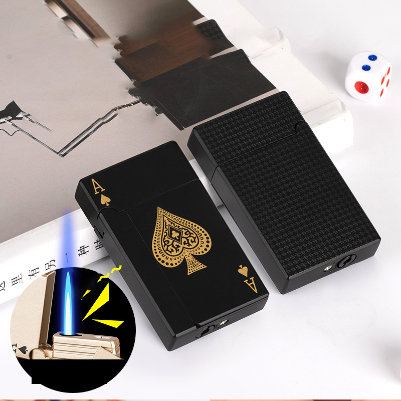 New Arrivals Wholesale Single Flame Jet Lighter CUSTOM LOGO creative design display box party playing cards poker cigar lighters