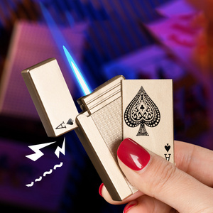 New Arrivals Wholesale Single Flame Jet Lighter CUSTOM LOGO creative design display box party playing cards poker cigar lighters