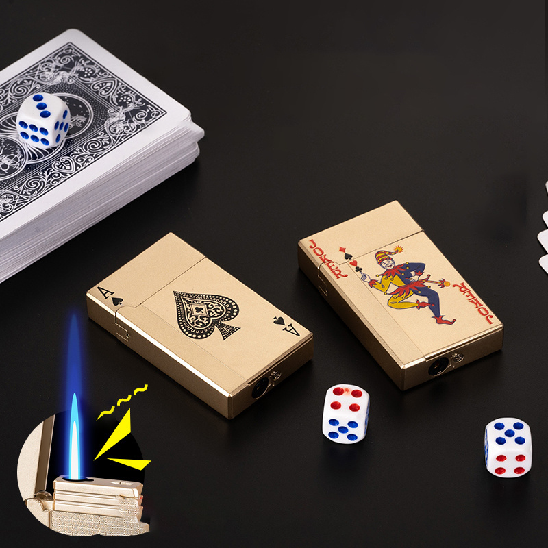 New Arrivals Wholesale Single Flame Jet Lighter CUSTOM LOGO creative design display box party playing cards poker cigar lighters