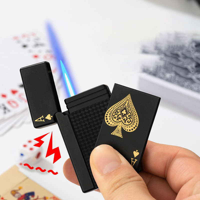 New Arrivals Wholesale Single Flame Jet Lighter CUSTOM LOGO creative design display box party playing cards poker cigar lighters