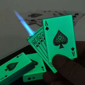 Creative Lighter Jet Torch Turbo Playing Cards Windproof Metal Glow in Dark Lighter Metal Funny Toys For Men smoking accessories