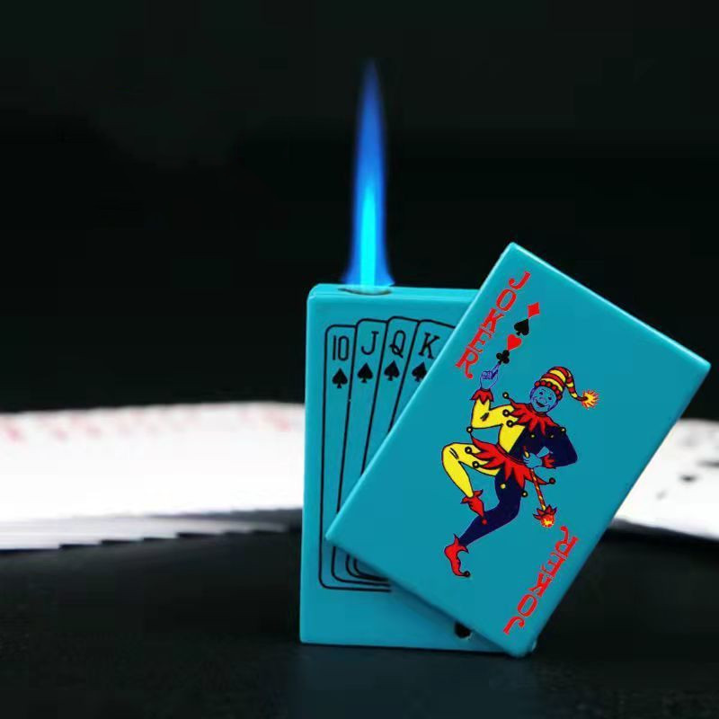 Creative Lighter Jet Torch Turbo Playing Cards Windproof Metal Glow in Dark Lighter Metal Funny Toys For Men smoking accessories