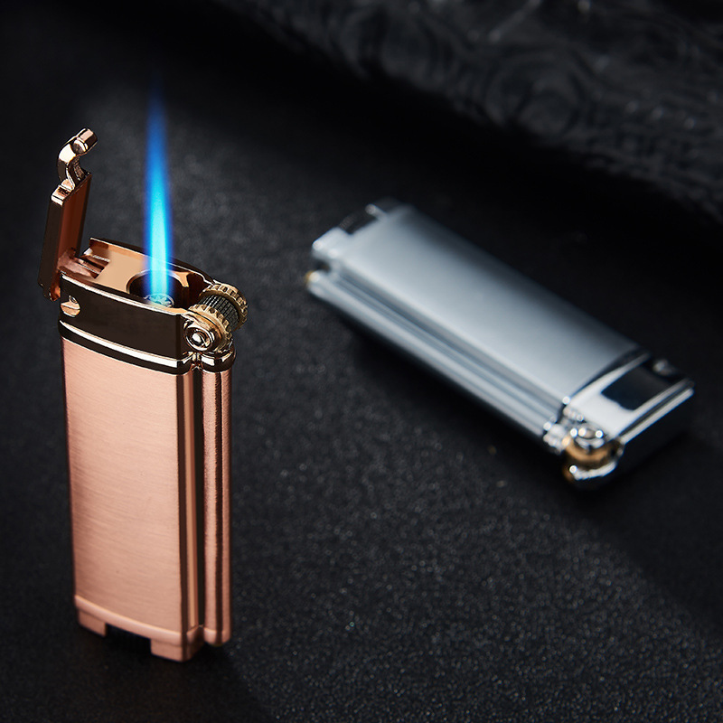 Free Custom Ultra-thin Slim Jet Torch Blue Fire Lighter Wholesale Windproof Metal Refill Butane Gas Flint Cigarette Lighter