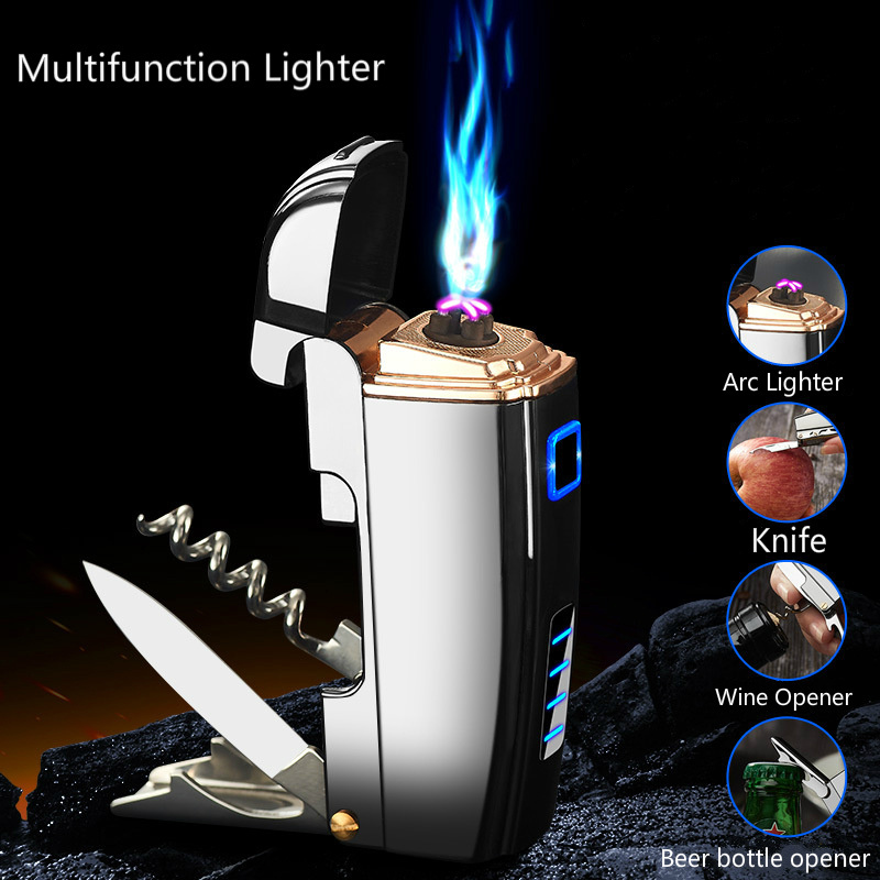 2020 Multi-function Plasma USB Lighter Rechargeable Lighter With Knife Gadgets For Man