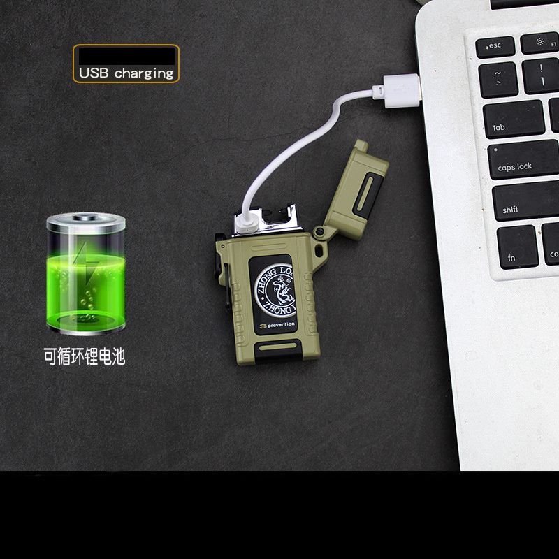 Portable Outdoor USB Double Arcs Electronic Waterproof And Windproof Lighter With Safety Button For cigarette lighter