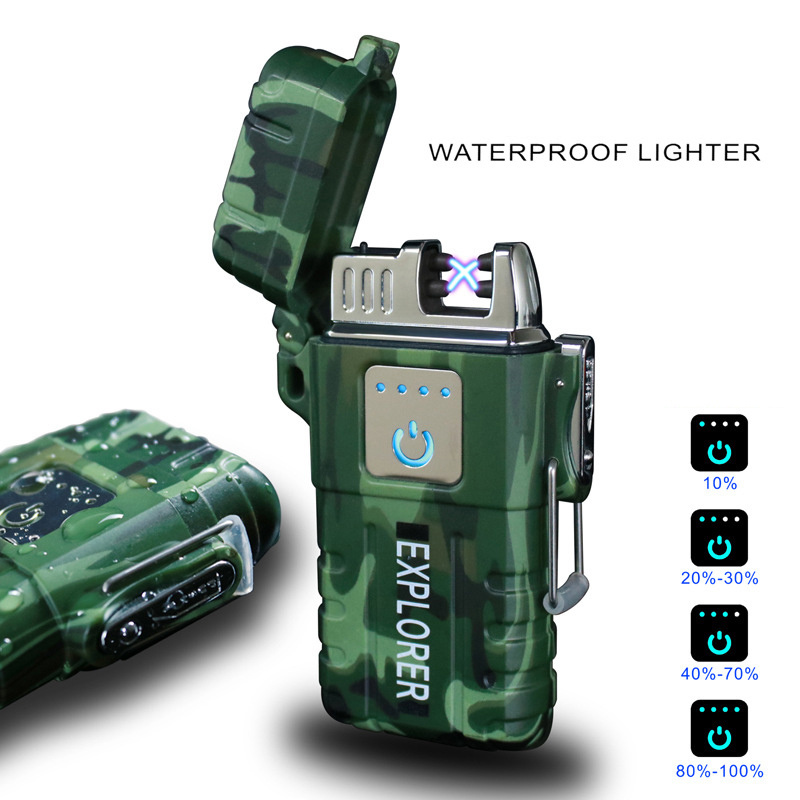 Custom Chargeable Metal Wind Proof Outdoor Waterproof Dual Arc Cigarette Usb Electric Lighter